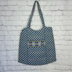 VERA BRADLEY Retired Riviera Blue Tote Hobo Bag Handbag Purse Blue/Yellow